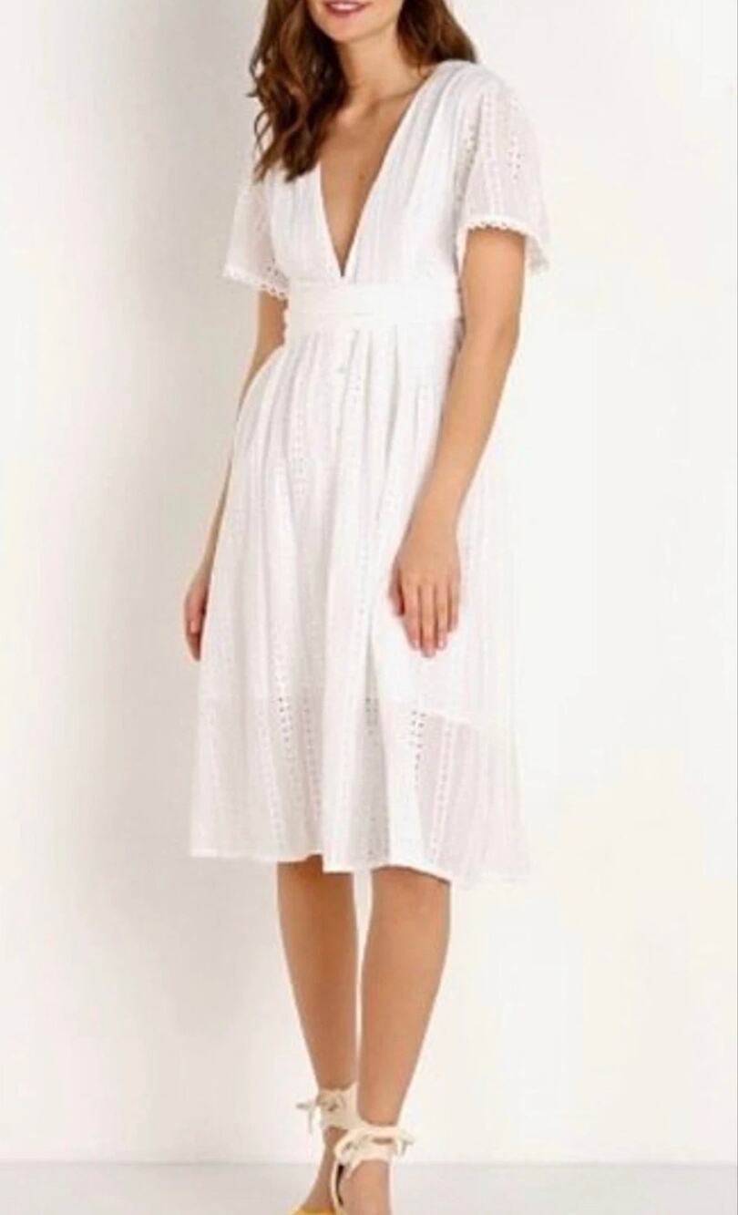ASTR The Label x Revolve White Eyelet Dress Womens Large LWD Cinched Waist